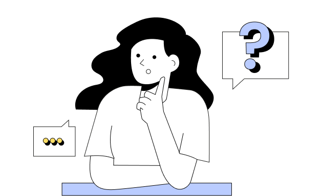 Illustration einer verwunderten Frau, neben ihr sind Sprechblasen mit einem Fragezeichen und Auslassungspunkten